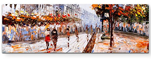 Paul Sinus Art Leinwandbilder | Bilder Leinwand 120x40cm Straße in Paris – Ölgemälde