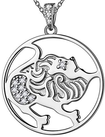 Leo Zodiac Star Sign Necklace Created with Zirconia Crystal 925 Sterling Silver Leo July August Zodiac Constellation Astrology Jewellery Gifts for Her FP0092Z