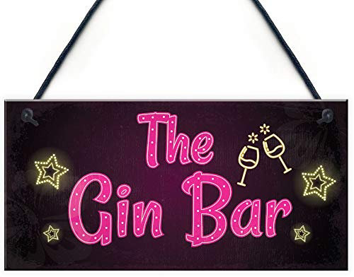 RED OCEAN Novelty Gin Bar Sign Neon Effect Home Bar Man Cave Kitchen Sign Gin Gifts