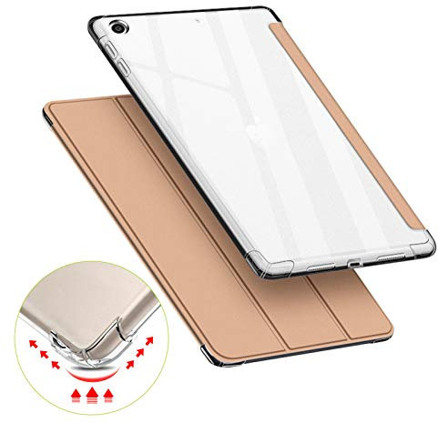 VAGHVEO Funda para iPad 10,2 Pulgada 2021/2020/2019 (9ª/ 8ª/ 7ª Generación), Flexible Protectora Plegable Cubierta Transparente TPU, Soporte Resistente a Impactos Suave Carcasa Cover Case, Oro
