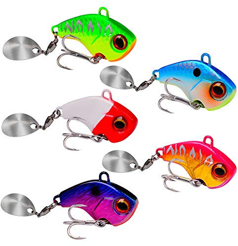 DOITPE Lot de 5 appâts de pêche 6g/15g/28g Spin Jig Fishing JIS pour Perche, Perche, Sandre, brochet, leurre à tête plombée Spinnerbait appât à araignée Tailspinner