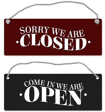 We are open oder we are closed Wendeschild mit Kordel in schwarz-rot