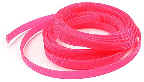 Bettomshin 1Pc 16.4Ft(5m) Cable Management Sleeve, 3/8(10mm) Width PET Pink Cord Protector, Wire Loom Tube Insulated Split Sleeving for USB Cable Power Cord Organizer Video Cable Hider