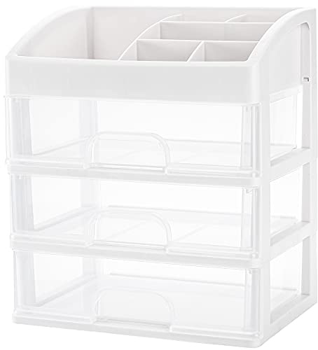 ZOOFOX Makeup Organizer with 3 Drawers, Bathroom Vanity Countertop Storage Box, Stylish Display Case Lipstick Holder for Cosmetics, Brushes, Lotion, Nail Polish and Jewelry