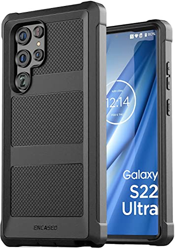 Encased Falcon Designed for Samsung Galaxy S22 Ultra, Protective Full Body Phone Case (Black)
