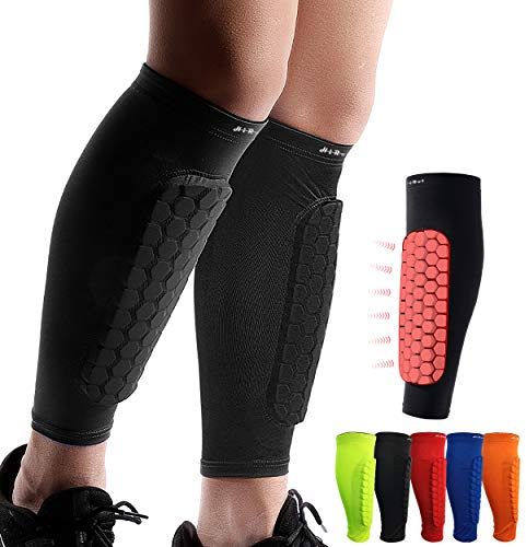 HiRui Soccer Shin Guards Shin Pads for Kids Youth Adult, Calf Compression Sleeve with Honeycomb Pads, Support for Shin Splint Baseball Boxing Kickboxing MTB, Lightweight(1PAIR) (Black, Small)