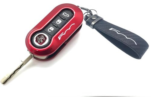 Generic Nordecco Coque de clé brillante compatible avec Fiat 500C 500-500L Abarth Grande Punto Brava Panda Stilo Linea (porte-clés noir, boîtier rouge) 70C Étui rouge Taille unique
