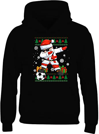 England Christmas Mens Hoody World Cup 2025 Football Boys Pullover Jumper Funny Santa Dab Dabbing Novelty Unisex Gift Girls Kids Hoodie Printed Design Black - Medium