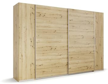 Rauch Möbel Kronach, Kombischrank, Schrank, Kleiderschrank, Schwebetürenschrank, Eiche Artisan, Holz, 4-türig, Inklusive 2 Kleiderstangen, 10 Einlegeböden, BxHxT 311x210x59cm