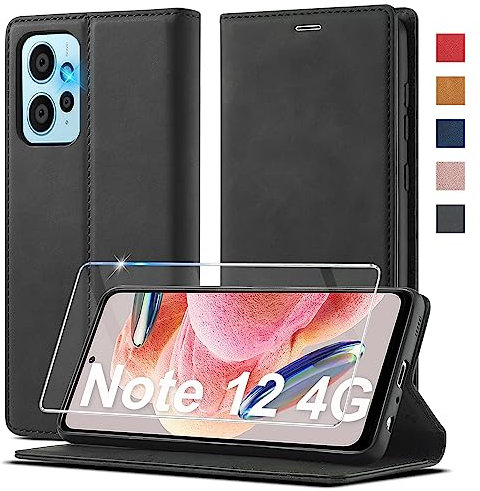 Handyhülle für Xiaomi Redmi Note 12 4G Hülle Leder[Mit Schutzfolie]für Xiaomi Redmi Note 12 4G Hülle Klappbar Leder Flip Wallet Stoßfeste Case Schutzhülle Klapphülle für Redmi Note 12 4G Hülle Holster