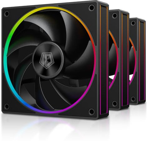 ID-COOLING AF-127-K-TRIO 120mm Case Fan ARGB FDB Bearing PC Fan Daisy Chain Connector Computer Fan for Radiator/CPU Air Cooler/Computer Case, 3 Pack, Black