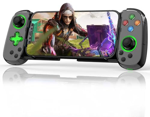 Wireless Controller for iPhone/Android, MFi RGB Bluetooth Mobile Game Gamepad for iOS/Switch Remote/Lite/PC/PS/Cloud Gaming Stretchable Joystick for iPhone 15/14/13, Direct Play (Black)