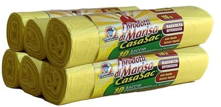 CSC - Sac Poubelle 110L avec Lacets, 60 Pièces, Sac Tri Sélectif Intérieur et Extérieur 70x110cm, Anti-Goutte et Anti-Perforation - Sacs à Déchets Grands et Résistants, 6 Rouleaux, Jaune