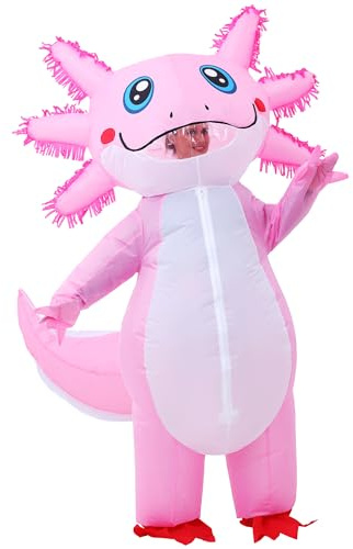 JOYBRO Uppblåsbar Axolotl Kostym, Rolig Axolotl-dräkt, Perfekt för Halloween, Karneval, Maskerad, Temafester och Födelsedagskalas, En Storlek