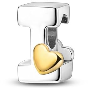 LIGHTDOG Frauen 925 Sterling Silber Charms 26 I Herz Buchstaben Bead Anhänger für Armbänder Charms kompatibel mit Europäischen Armbänder für Frauen Fit Pandora Anhängers Charm Ciondolo Letter