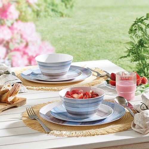 Coopers of Stortford Stylish 2 Person Shatterproof Outdoor Dining Set Al Fresco Garden Patio Outside Camping Summer Picnic Melamine Plates Bowls Easy-Clean BBQ Barbecue