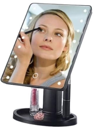 ARA CHOICE Makeup Mirror with 22 LED Lights | Vanity Cosmetic Mirror with Lights | Magnifying Illuminated Make Up Cosmetic Mirror | 360° Rotation (Black)