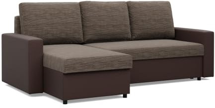 Mebligo - Luna Ecksofa, Schlafsofa mit Liegefunktion 140x231 nach Links oder rechts - 2 Container - Bonellfedern - braun