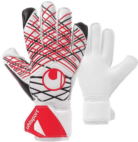 uhlsport Classic Absolutgrip Fußball Torwarthandschuhe für Kinder und Herren, Torwart-Handschuhe, Fussball-Handschuhe mit Handgelenkfixierung - weiß/schwarz/rot