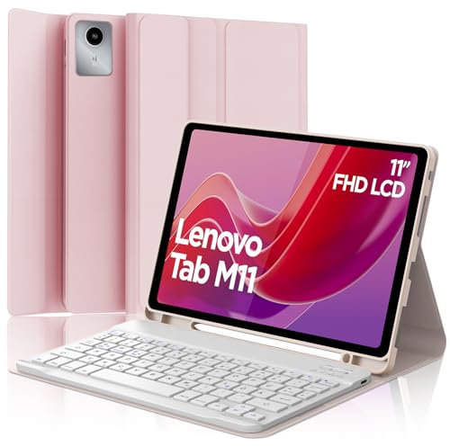 FOGARI Keyboard Case for Lenovo Tab M11 11 Inch 2024, QWERTZ German Keyboard with Magnetic Removable Bluetooth for Lenovo Tab M11 (TB330FU / TB330XU), Pink