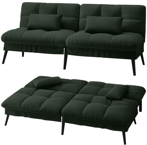 LUCKRACER Sofa 3 Sitzer Sofa Schlafsofa mit Schlaffunktion, überzug Futon Klappsofa, Bettcouch, ecksofa, Couch, 5 Verstellbare Winkel, Ideal für Wohnungen Wohnzimmer aus Stoff Grün