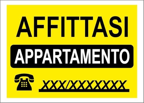 M-ITALY CARTELLO SEGNALETICO - AFFITTASI APPARTAMENTO GIALLO - Adesivo Extra Resistente, Pannello in Forex, Pannello In Alluminio (Adesivo, 10x15 cm)