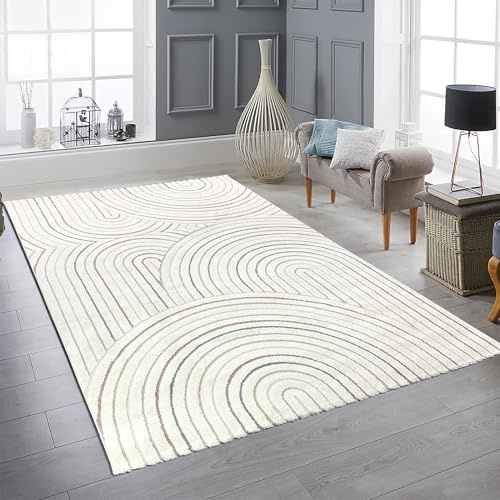 Teppich-Traum Teppich Hoch-Tief-Effekt Bogenmuster Multi 200x290 cm | Farbecht, modern, pflegeleicht, weich, vielseitig kombinierbar, Wohnzimmer, Arbeitszimmer, Gästezimmer