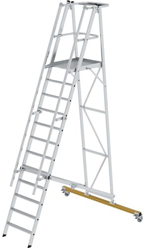 Aluminium-Podestleiter fahrbar, klappbar, 12 Stufen Arbeitshöhe bis ca. 4,80 m