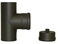 Pelletrohrbogen Ofenrohrbogen Pelletbogen Rauchrohr Kaminrohr Ø 100mm grau schwarz (T-Stück mit Kapsel, grau)