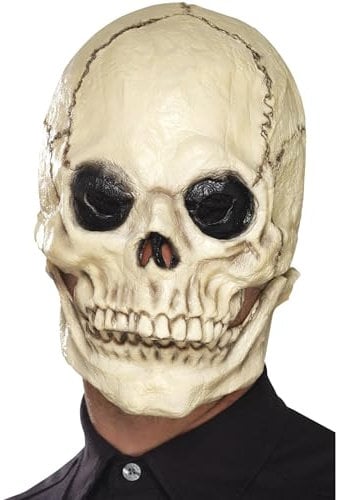 Smiffys Masque crâne, Blanc, latex, recouvre la tête, avec mâchoire mobile séparée Halloween