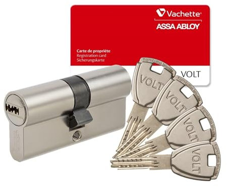 Vachette VOLT SYNKRO - Cylindre de Serrure Débrayable 30x40 mm Nickelé, 6 Goupilles, Haute Sécurité - Portes intérieures, Portes extérieures, d'entrée - 4 Clés brevetées réversibles Carte de propriété