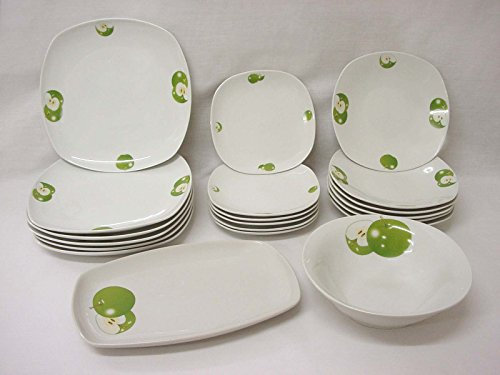 VAJILLA 20 Piezas 6 Personas SEMIREDONDA Porcelana Manzana Verde