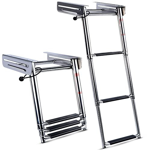 Marinebaby 3-Step Under Platform Telescoping Slide Mount Boat Boarding Ladder, Stainless Steel Marine Ladder