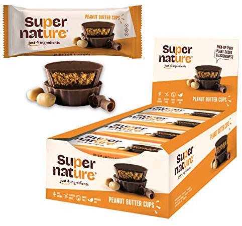 Super Nature Peanut Butter Cups Amerikanische Vegane Süßigkeiten – Glutenfreie Lebensmittel, Laktosefrei – Protein Snack aus puren, rohen Zutaten, reich an pflanzlichen Ballaststoffen (15 x 40g)