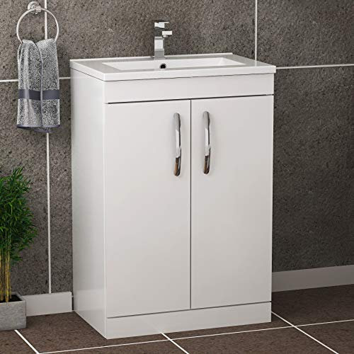 Royal Bathrooms Turin Gloss White Floor Standing 2 Doors Vanity Cabinet Unit and Minimalist Sink Basin - 500mm