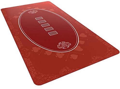Bullets Playing Cards, Designer Pokermatte rot in 160 x 80cm für den eigenen Pokertisch, Deluxe Pokertuch, Pokerteppich, Pokertischauflage