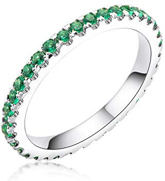 AINUOSHI Verlobungsring Runder Zirkonia 1,4 mm Grün Eternity Band Hochzeit 925 Sterling Silber Ring für Damen Herren