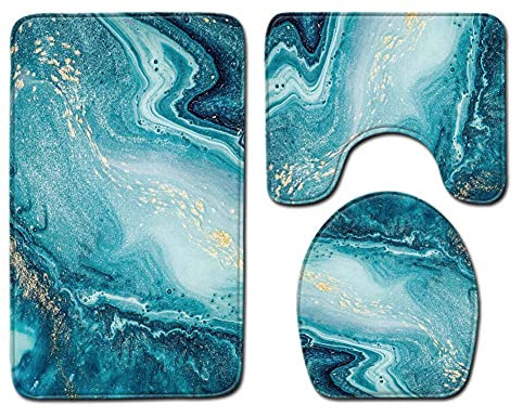 ETOPARS Marble Texture Badteppich-Set 3-teilig rutschfeste Badteppiche, Toilettendeckelabdeckung, U-förmiger Konturteppich Teppich Weiches Badzubehör