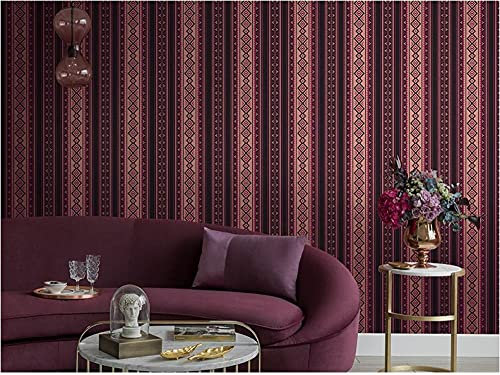 ZZDXL Burgundy Stripes Wallpaper, 3D Modern Minimalist Non-Woven Wallpaper for Bedroom, Living Room, Kids