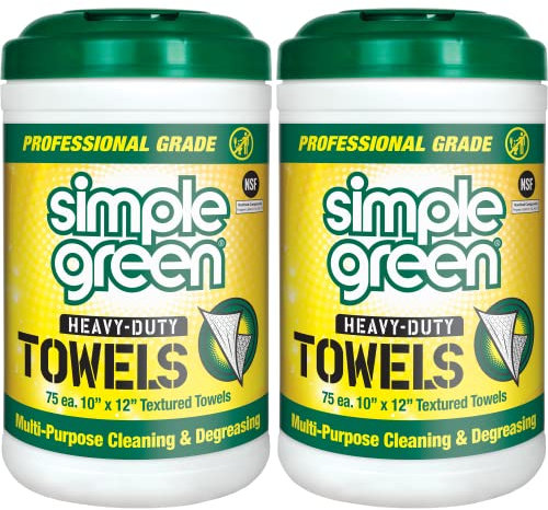 Simple Green Professional Grade Heavy-Duty Cleaning and Degreasing Towels, All-Purpose Cleaning Wipes, 75 count (Pack of 2)