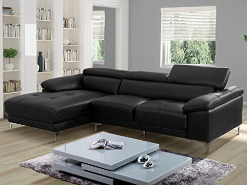 Vente-unique Ecksofa Leder - Ecke Links - Schwarz - Solange