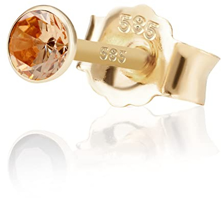 NKlaus Ohrstecker Zirkonia, Kristall, 3,5mm, Gelbgold, Kinder, 1 Stück