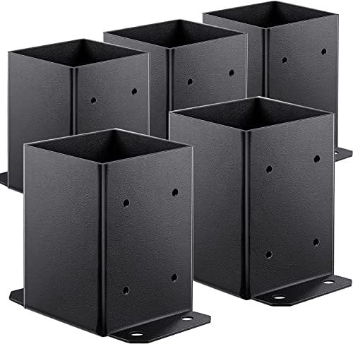 Metty Metal 4×4 Post Base 5 Pcs Post Base Brackets,Inner Size 3.6x3.6 Heavy Duty Powder-Coated Post Anchor Matte Black Wood Post Brackets for Pavilion Deck Railing Support Deck Base Plate