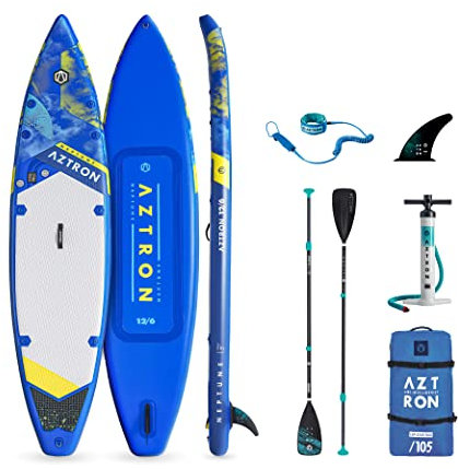 AZTRON Neptune Touring 12’6’’ iSUP Set, Aufblasbares Stand up Paddling Board, mit leichtem Fiberglas Paddel,Volumen 339L