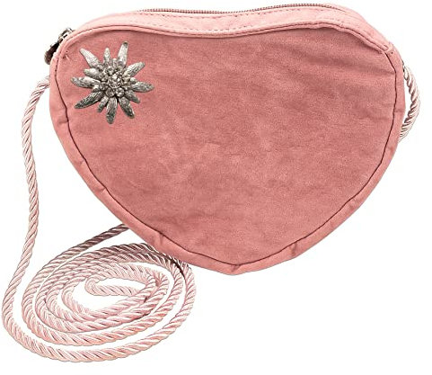 Alpenflüstern Herztasche Strass-Edelweiß - Damen Trachtentasche in Herzform, Schultertasche fürs Dirndl, Herz Handtasche zur Tracht, Dirndltasche (rosa-rosé) DTA066