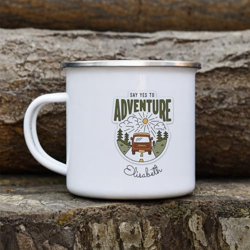 Wanapix | Tasse émaillée personnalisée | 385 ml | Métal résistant | Style vintage ou rétro | Idées cadeau | Camping | 100%