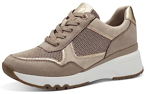 MARCO TOZZI Damen Wedge Sneaker Keilabsatz mit Schnürsenkeln und Reißverschluss, Beige (Ecru Comb.), 38