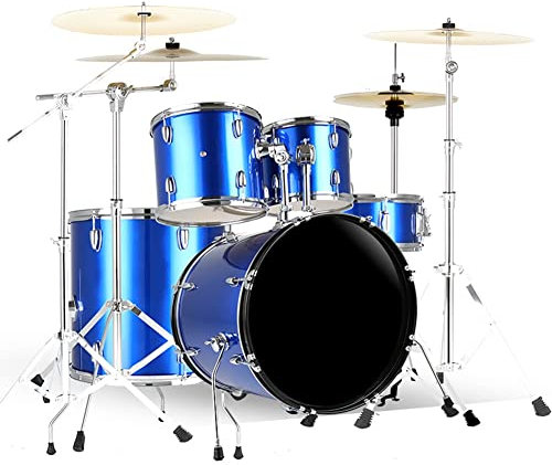 HDYNUZ Schlagzeug-Set für Erwachsene, 5-teiliges Schlagzeug-Set in voller Größe für Anfänger (Color : Blue, Size : 5 Drums 4 Cymbals)