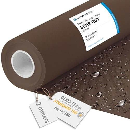 DreamRoots Markisenstoff wasserdicht Meterware, Braun, 2 m | Oxford Segeltuch, Polsterstoff, 160 cm breit, 220 g/m² 600D, wasserabweisend, für außen & Deko