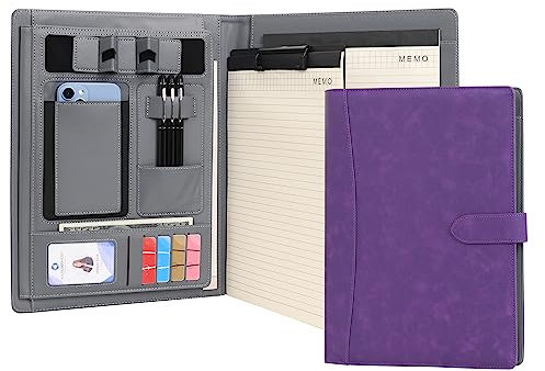 Wason Portfolio A4 Schreibmappe Kunstleder Portfolio mit Telefon Tablet Ständer & Klemmbrett Schreibblock, Ordner Datei Dokumentenhalter Hülle für Organizer Büro Schule Reisen (Lila)